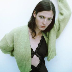 Zara Green Knit Jacket Size Medium